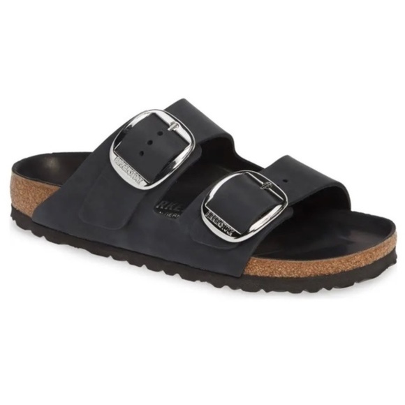 Birkenstock | Shoes | Size 41 Birkenstock Big Buckle Black Leather Arizona  Slip On Sandal | Poshmark